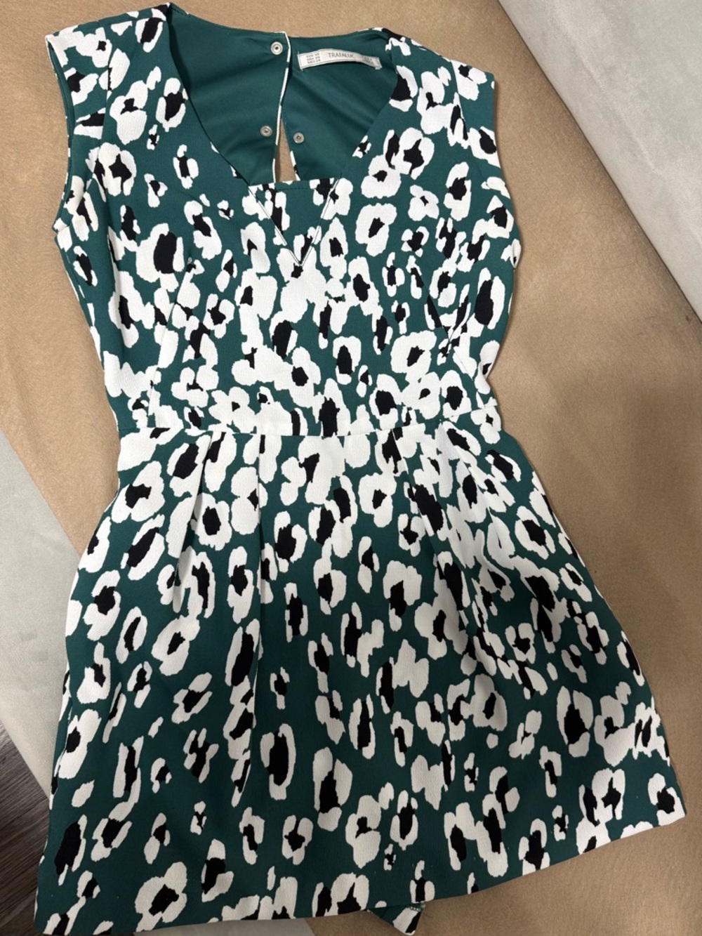 Zara Green, White & Black Animal Print Sleeveless Mini Romper
